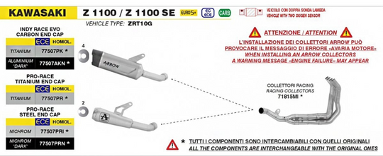 Terminale  Arrow Pro-Race per Kawasaki Z1100 - Z11000 SE 2025>